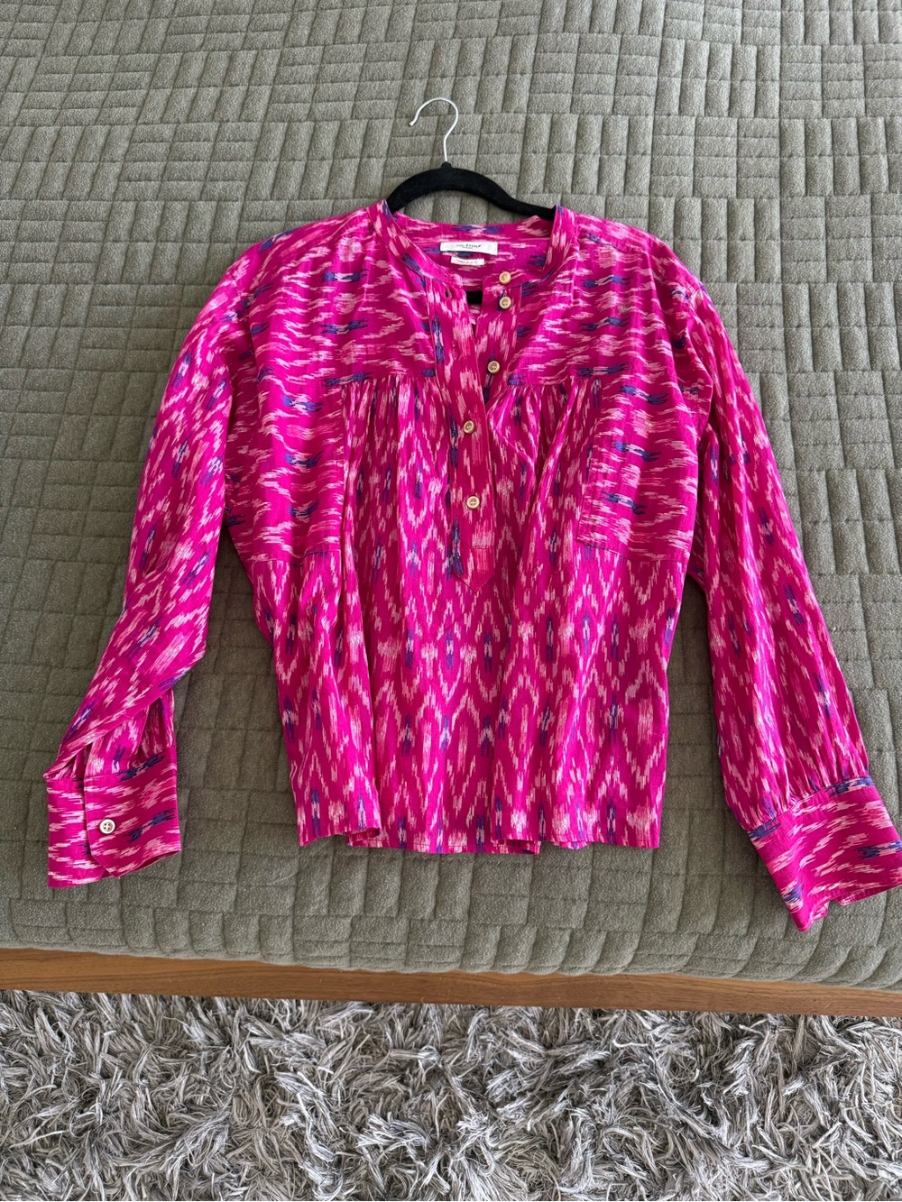 Isabel Marant Fuchsia Ikat-Print Button Front Blouse size 40